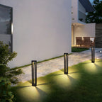 Borne lumineuse LED moderne en métal noir pour allée extérieure