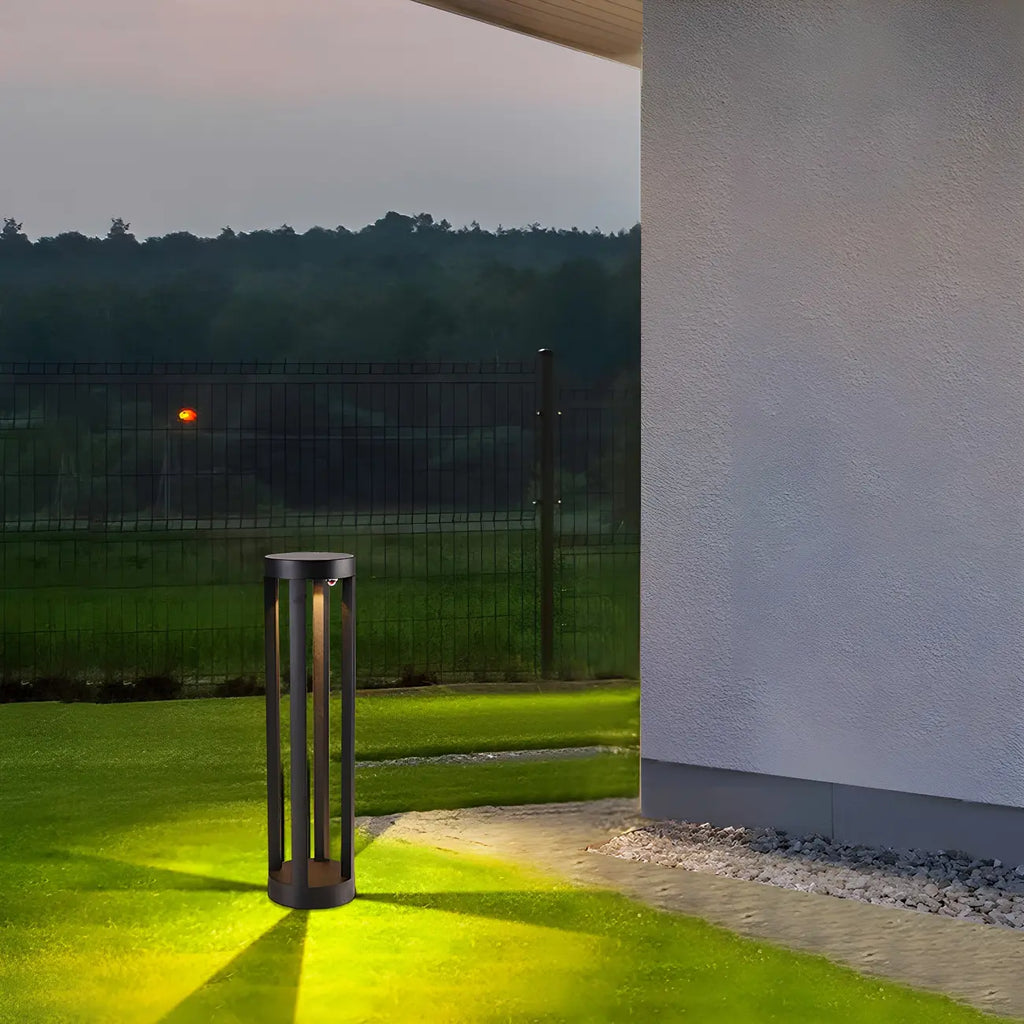 Borne lumineuse LED moderne en métal noir pour allée extérieure