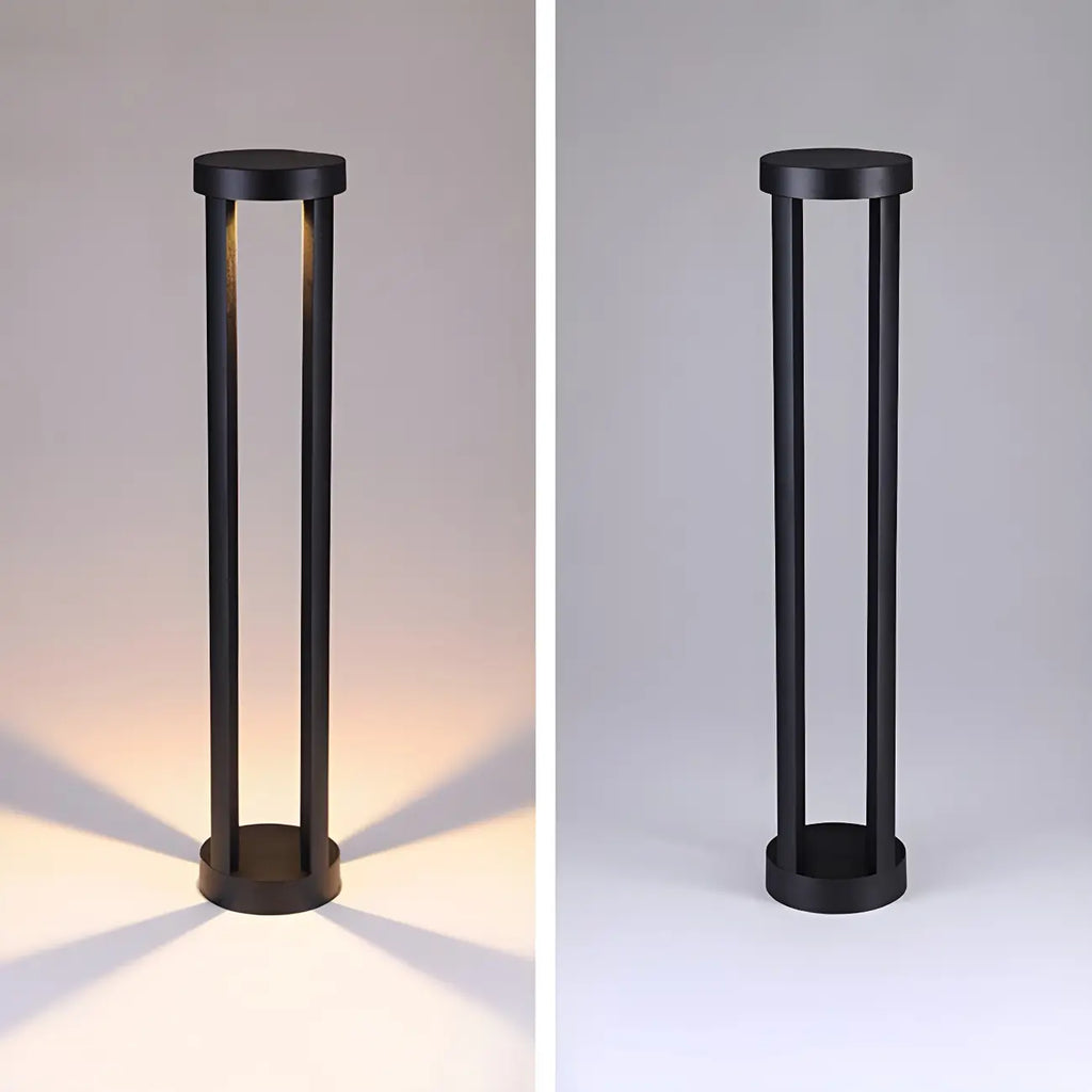 Borne lumineuse LED moderne en métal noir pour allée extérieure
