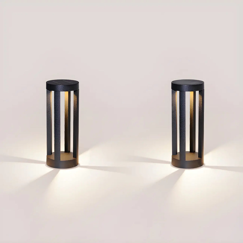 Borne lumineuse LED moderne en métal noir pour allée extérieure
