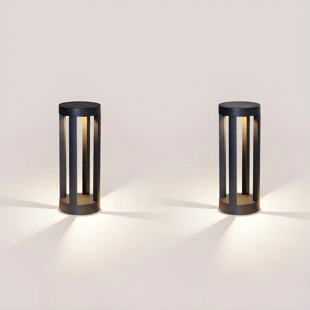 Borne lumineuse LED moderne en métal noir pour allée extérieure