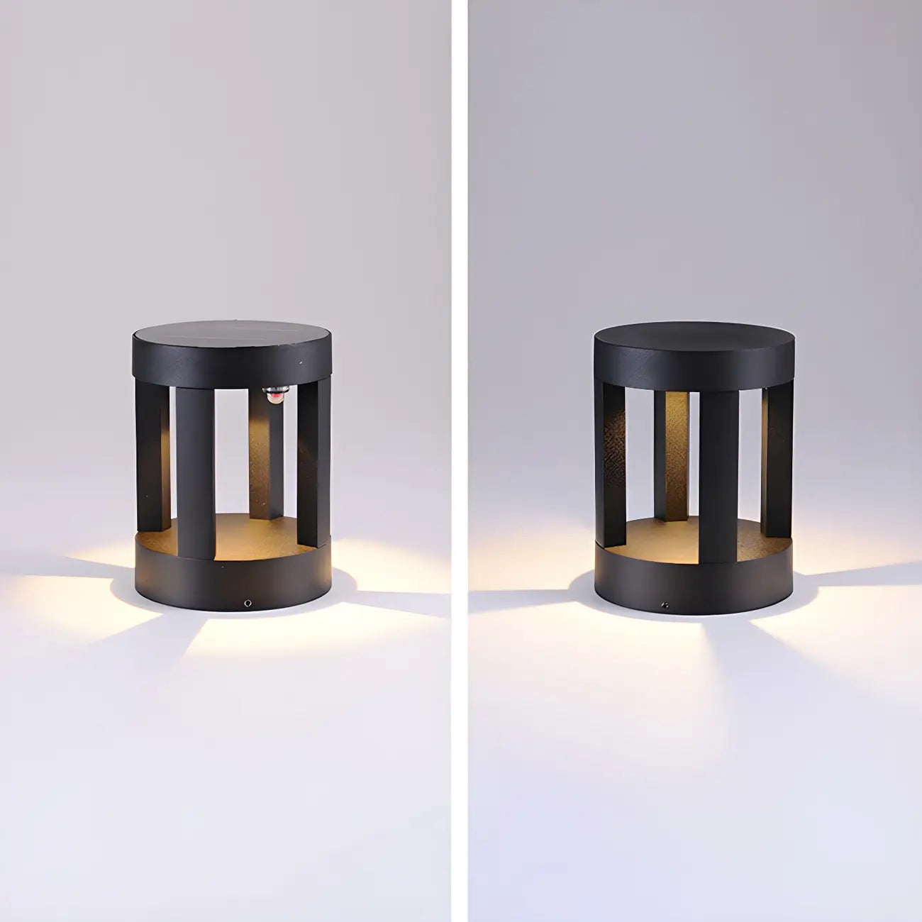 Borne lumineuse LED moderne en métal noir pour allée extérieure