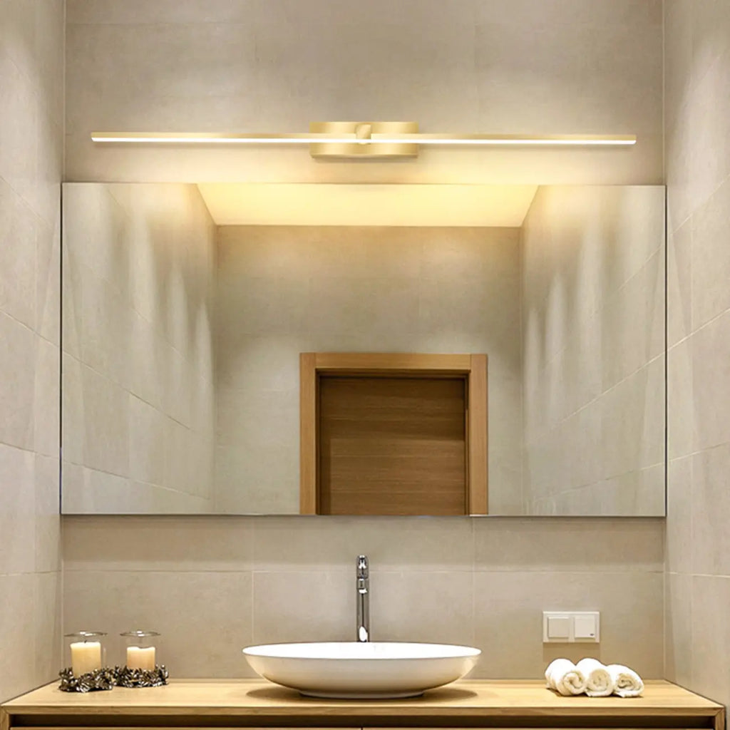 Applique murale LED dorée linéaire à 1 lumière pour salle de bain