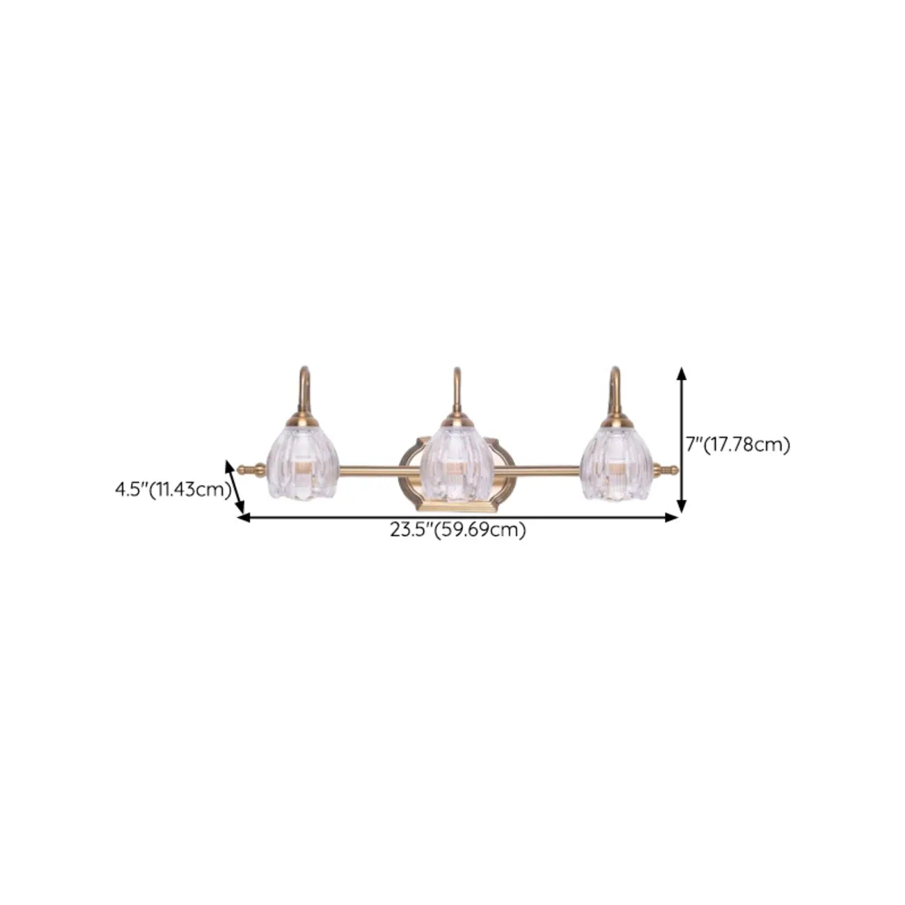 Applique murale moderne à trois lampes en laiton avec globe, à placer au-dessus du miroir.