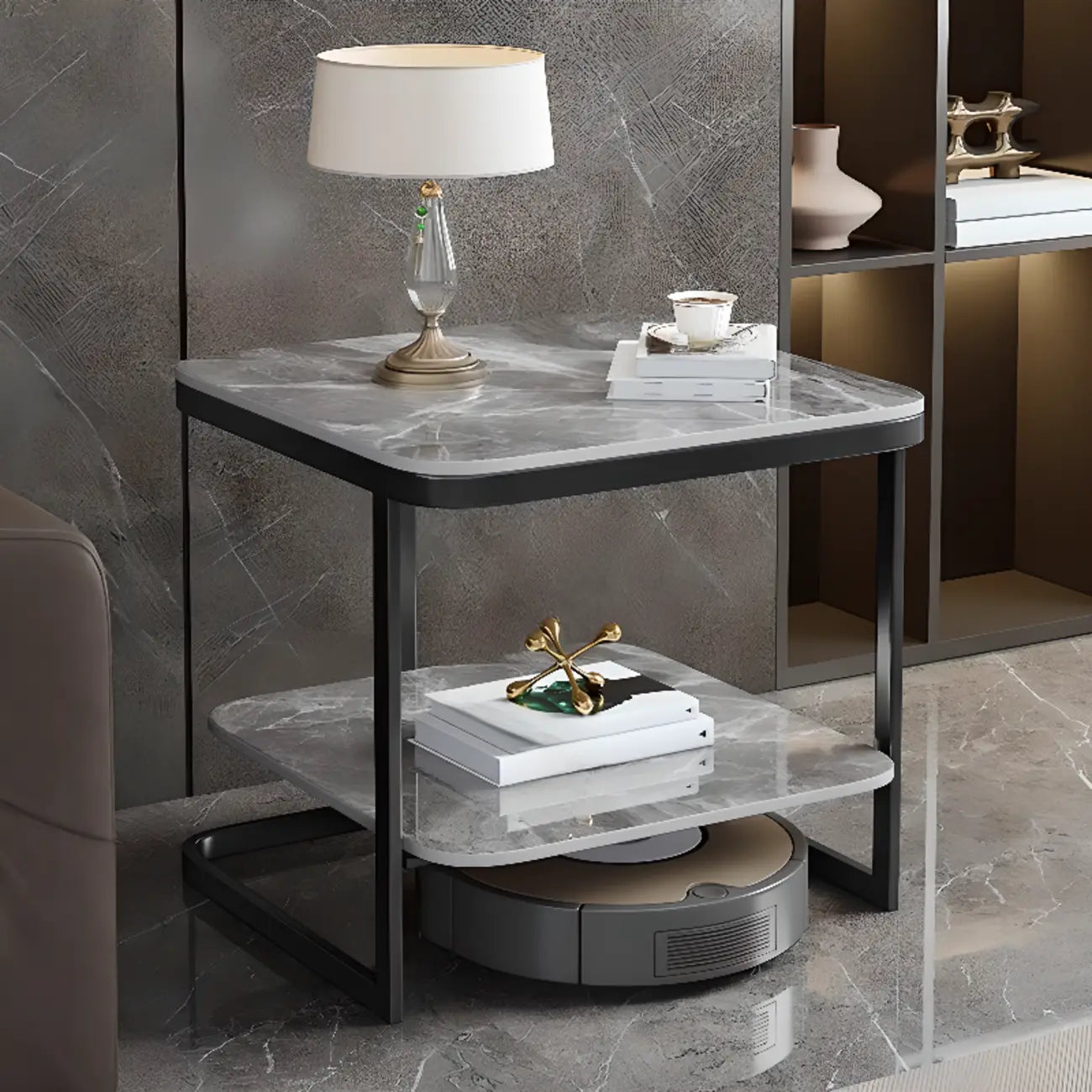 Tavolino a C a 2 livelli con ripiano