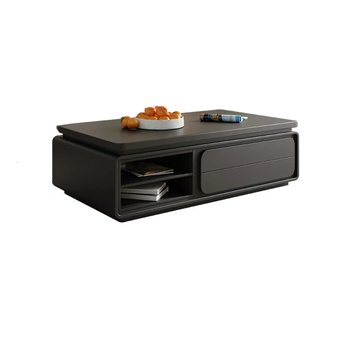 Table basse rectangulaire moderne en bois noir avec tiroirs
