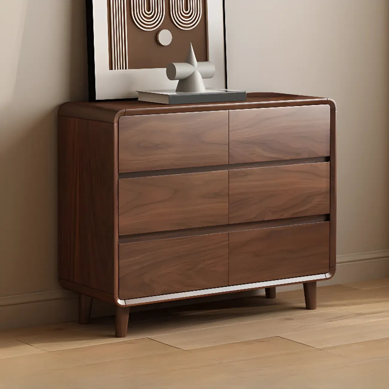 Commode double minimaliste en bois brun avec 9 tiroirs de rangement