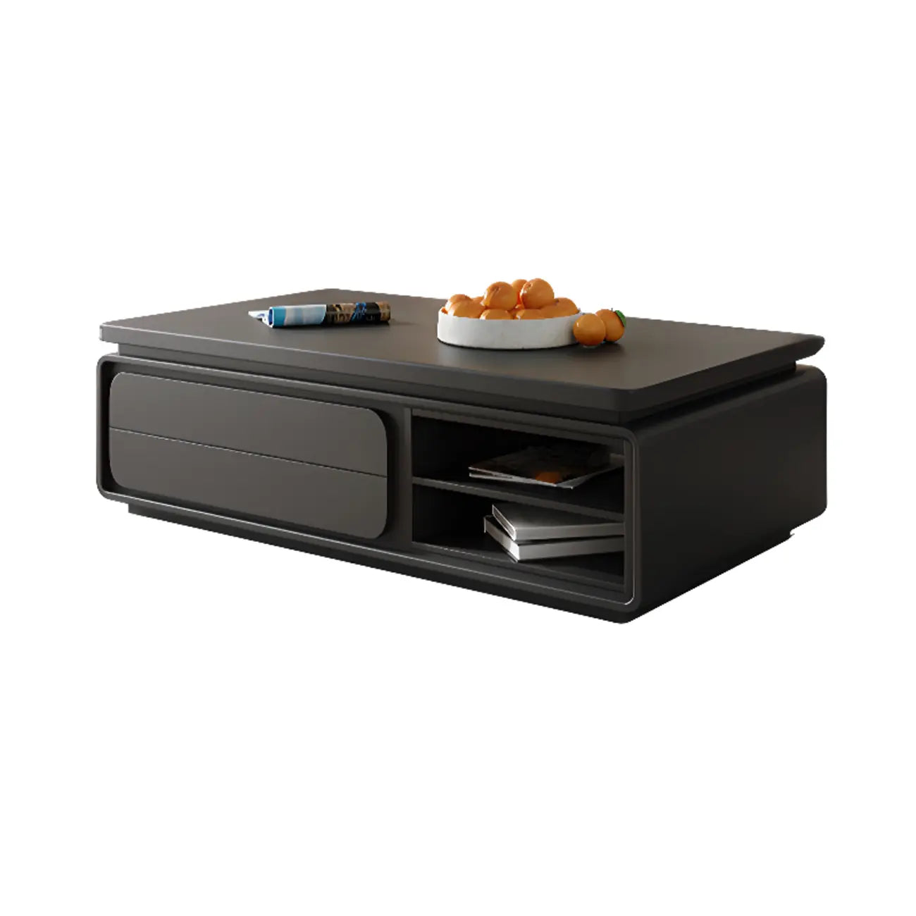 Table basse rectangulaire moderne en bois noir avec tiroirs