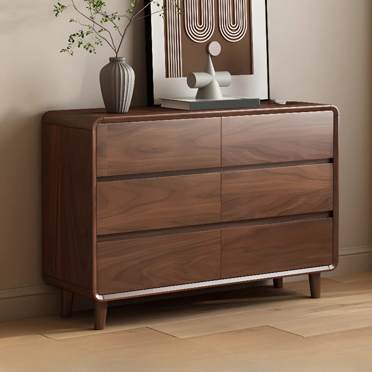 Commode double minimaliste en bois brun avec 9 tiroirs de rangement