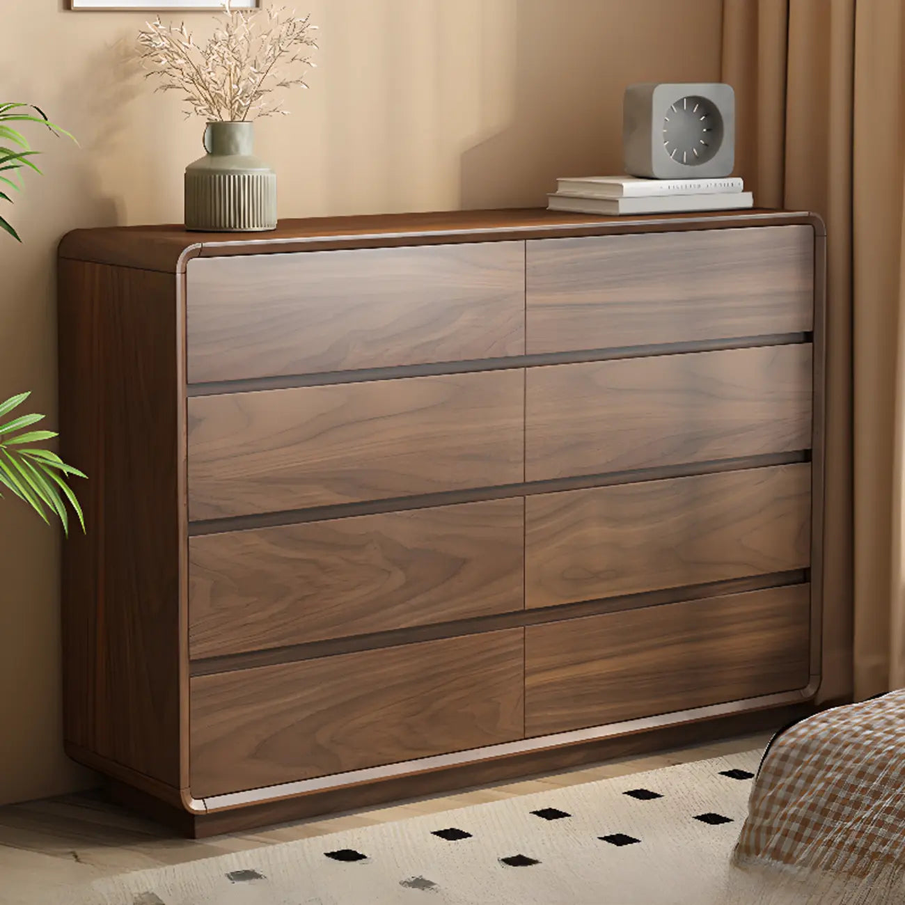 Commode double minimaliste en bois brun avec 9 tiroirs de rangement