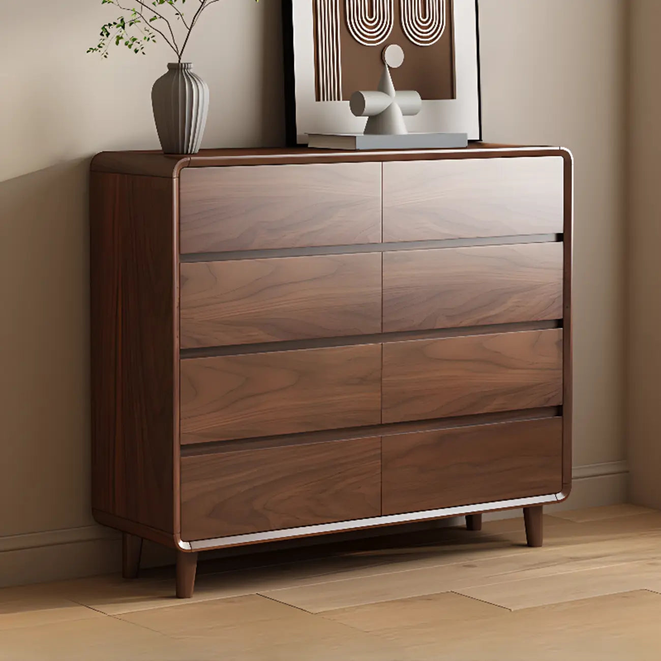 Commode double minimaliste en bois brun avec 9 tiroirs de rangement