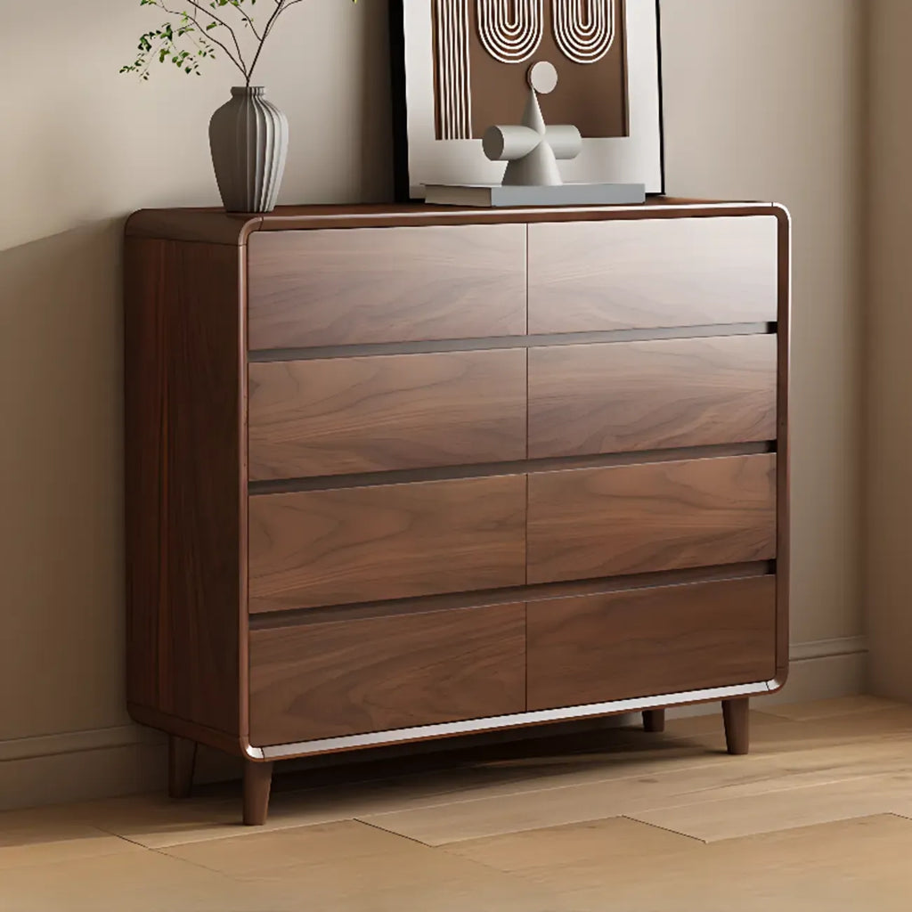 Commode double minimaliste en bois brun avec 9 tiroirs de rangement