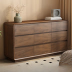 Commode double minimaliste en bois brun avec 9 tiroirs de rangement