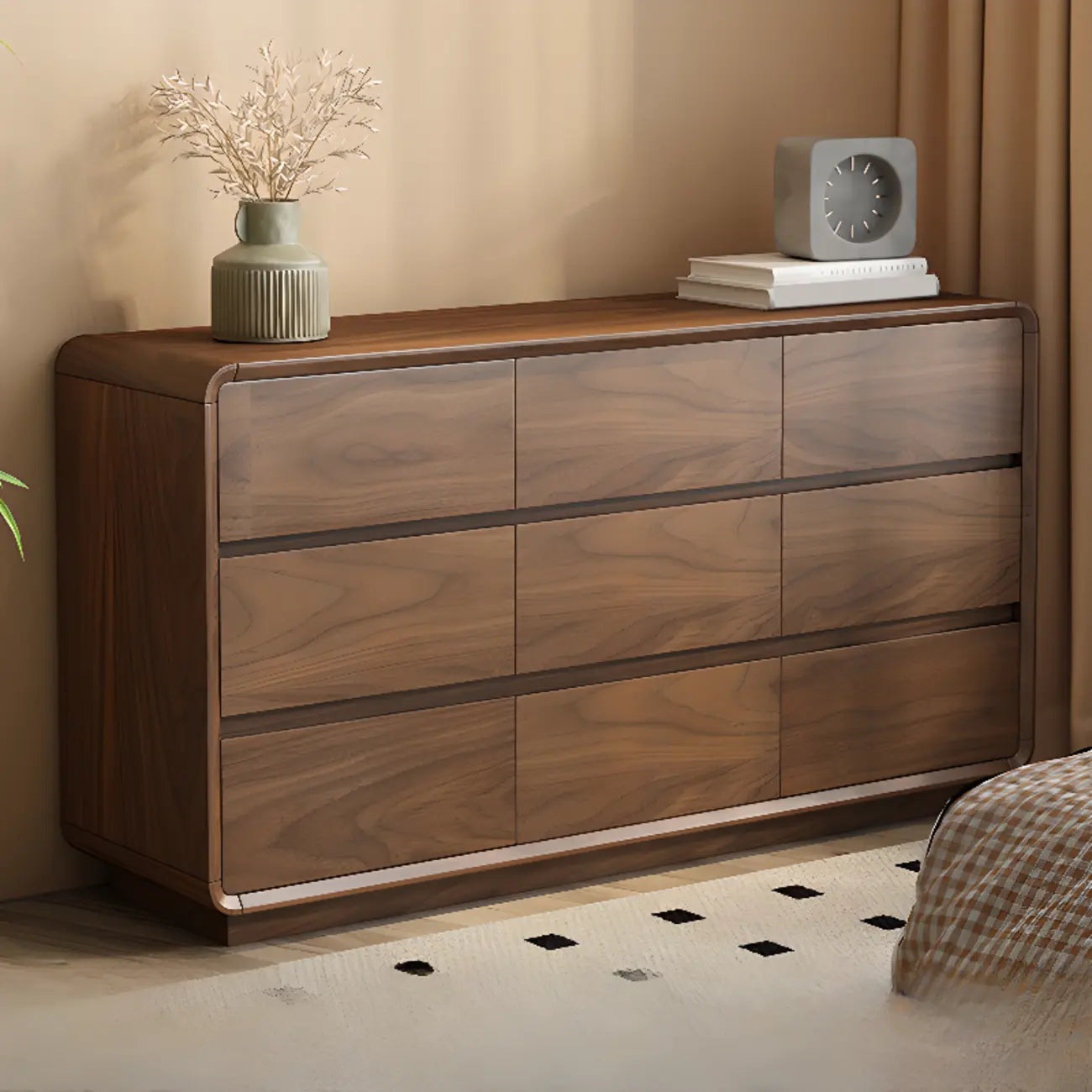 Commode double minimaliste en bois brun avec 9 tiroirs de rangement