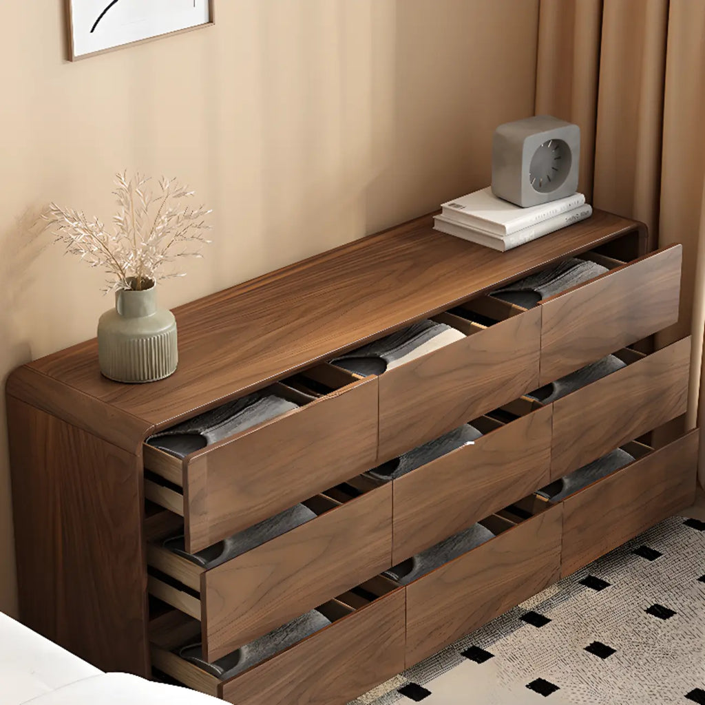 Commode double minimaliste en bois brun avec 9 tiroirs de rangement