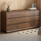Commode double minimaliste en bois brun avec 9 tiroirs de rangement