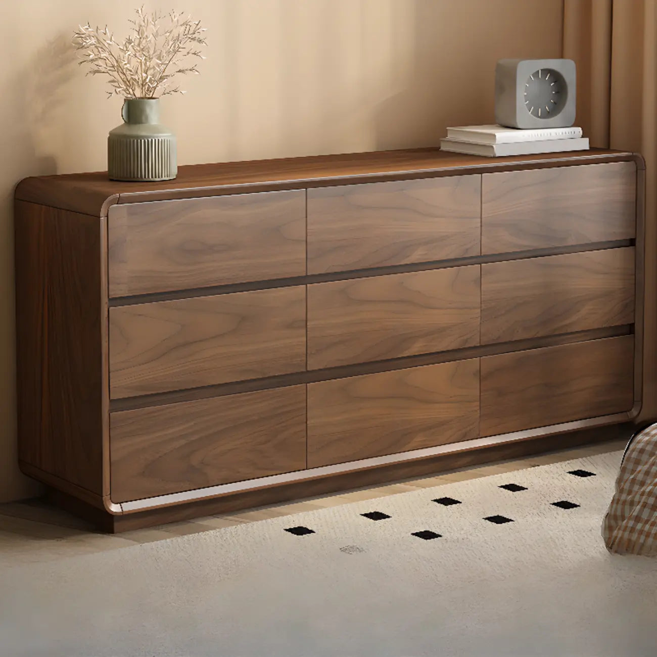 Commode double minimaliste en bois brun avec 9 tiroirs de rangement
