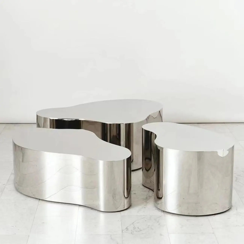 Table basse moderne abstraite en métal et miroir