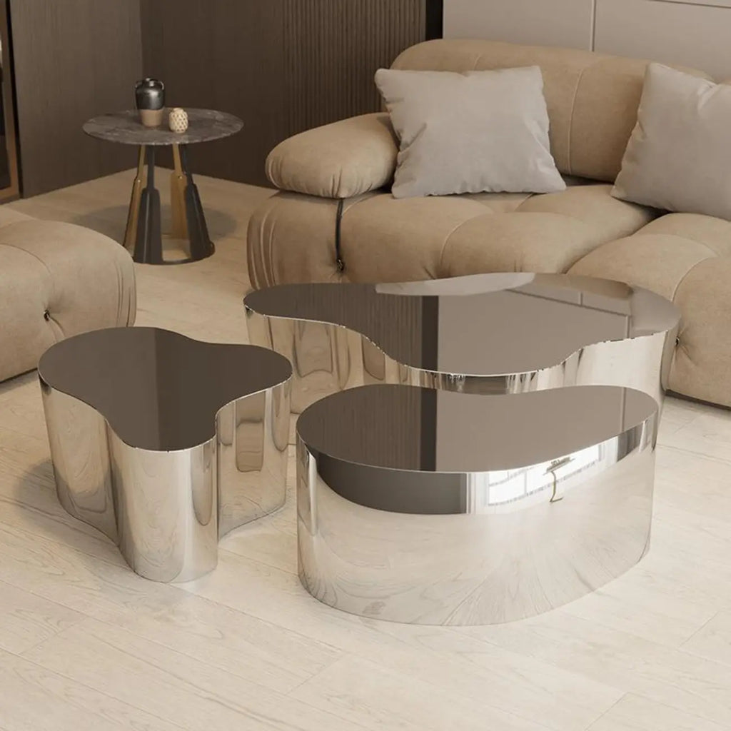 Table basse moderne abstraite en métal et miroir