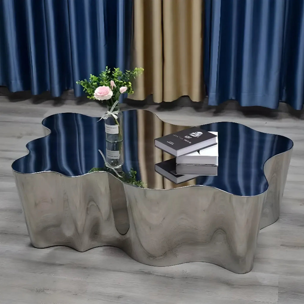 Table basse moderne abstraite en métal et miroir