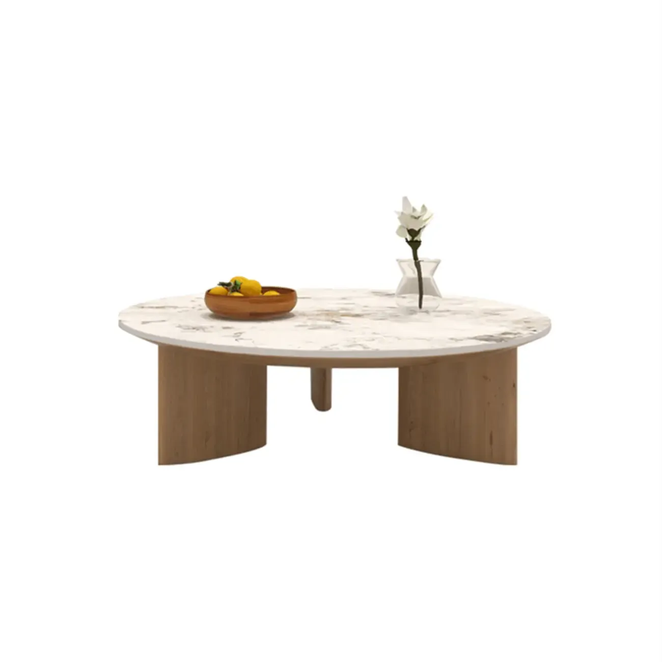 Table basse ronde moderne en bois blanc pour salon