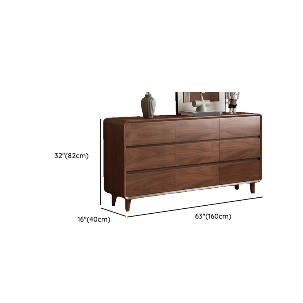Commode double minimaliste en bois brun avec 9 tiroirs de rangement
