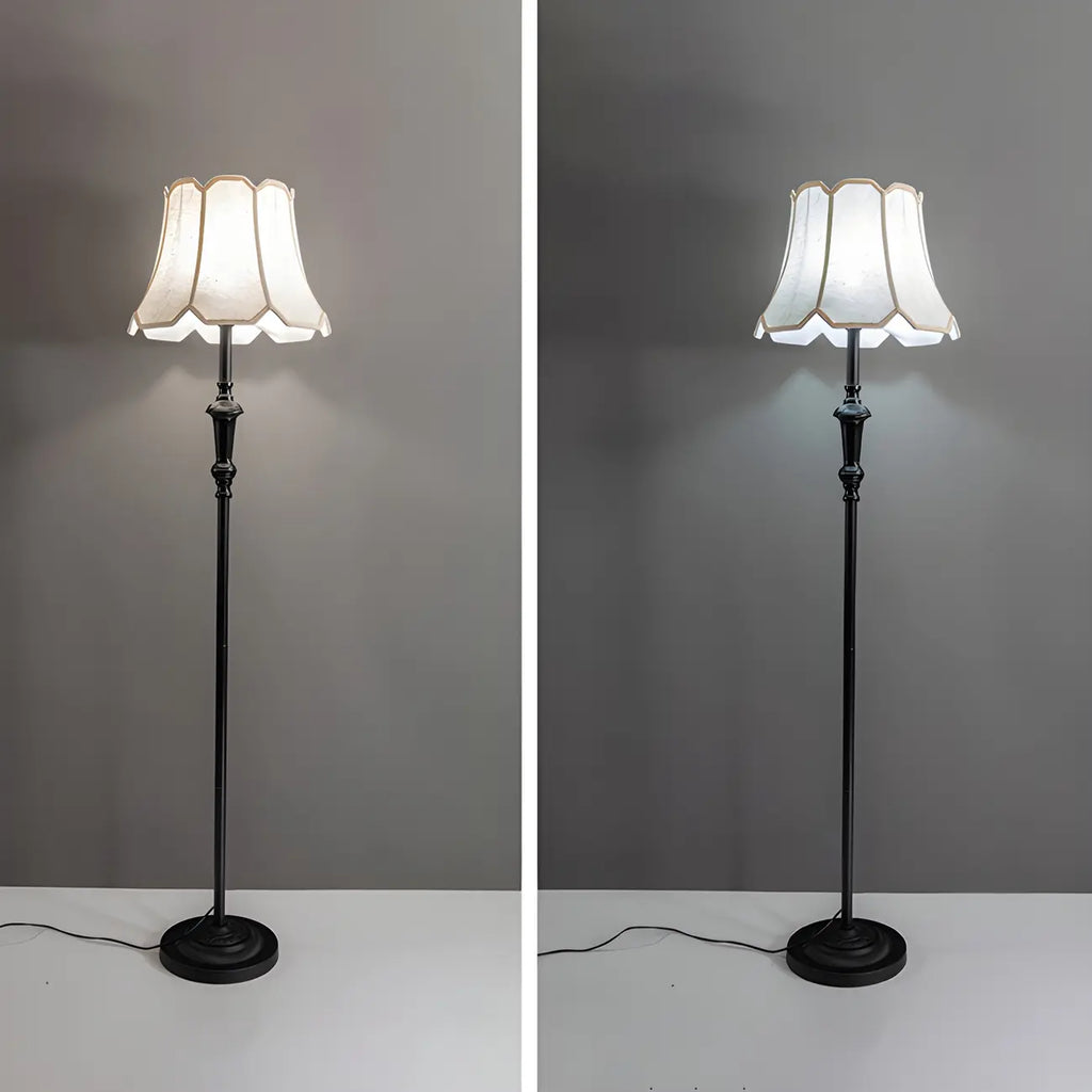 Lampadaire élégant et traditionnel avec abat-jour en tissu géométrique pour salon