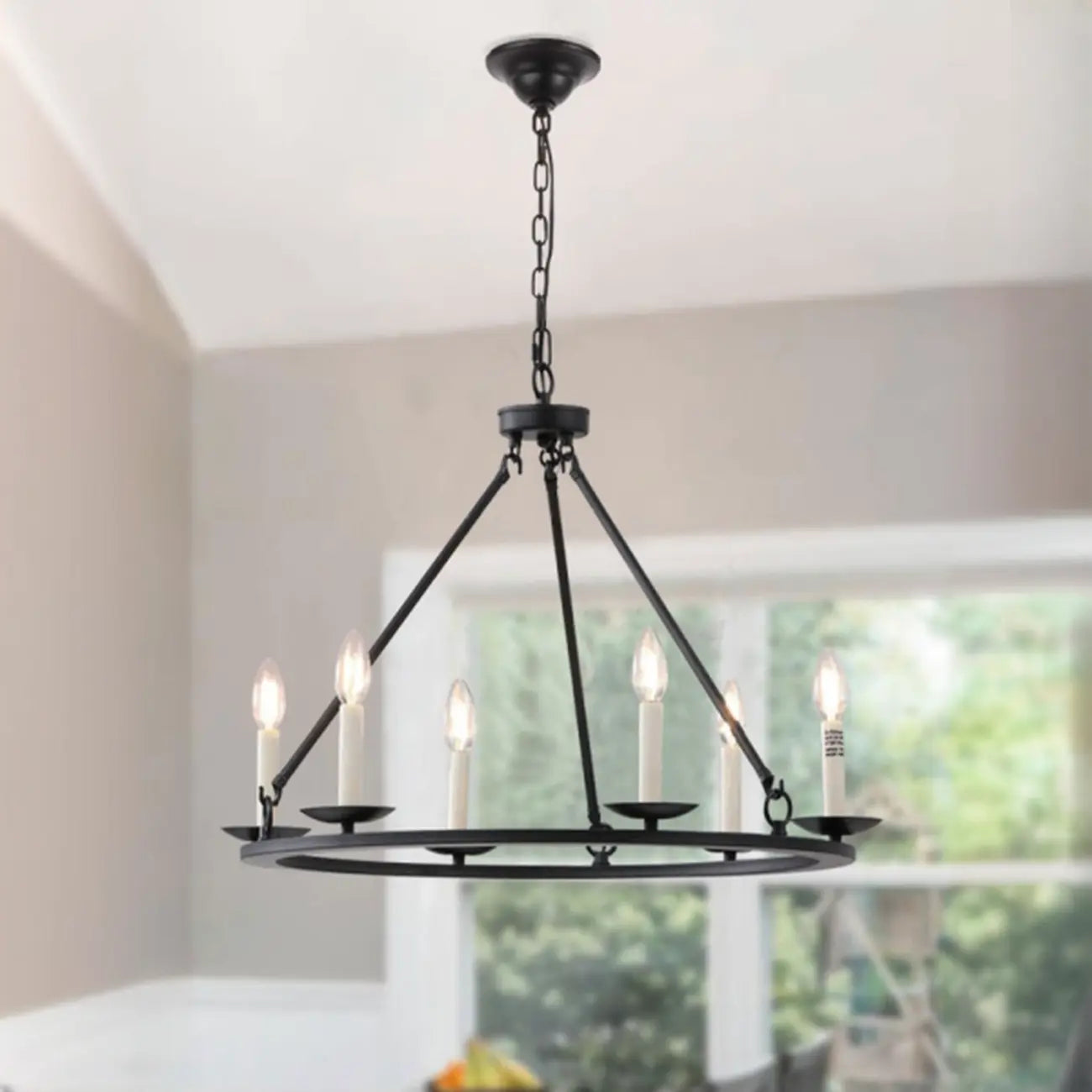 Lustre industriel en fer noir pour salle à manger