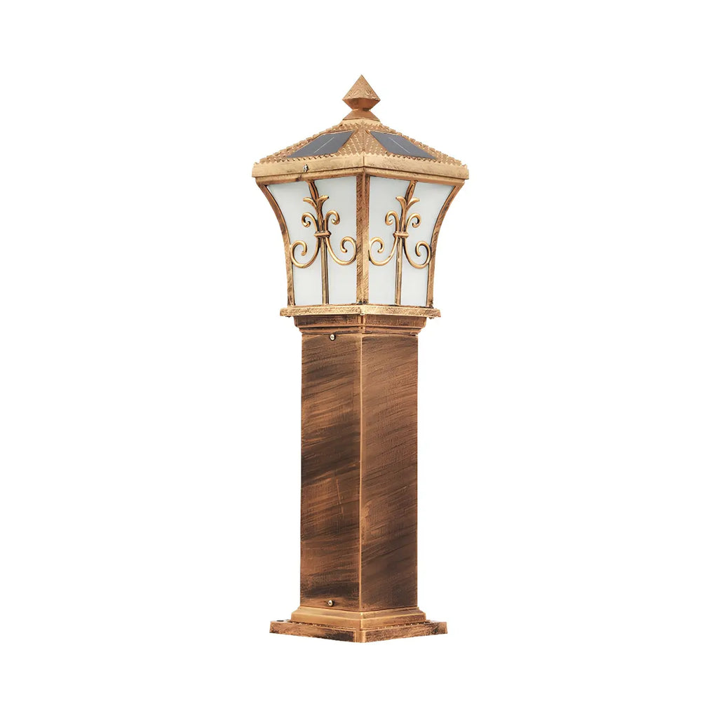 Borne lumineuse LED rustique en métal doré pour allée de cour