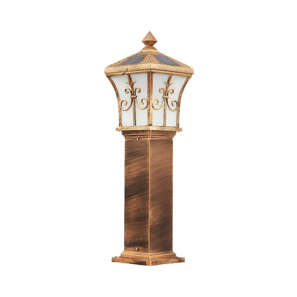 Borne lumineuse LED rustique en métal doré pour allée de cour