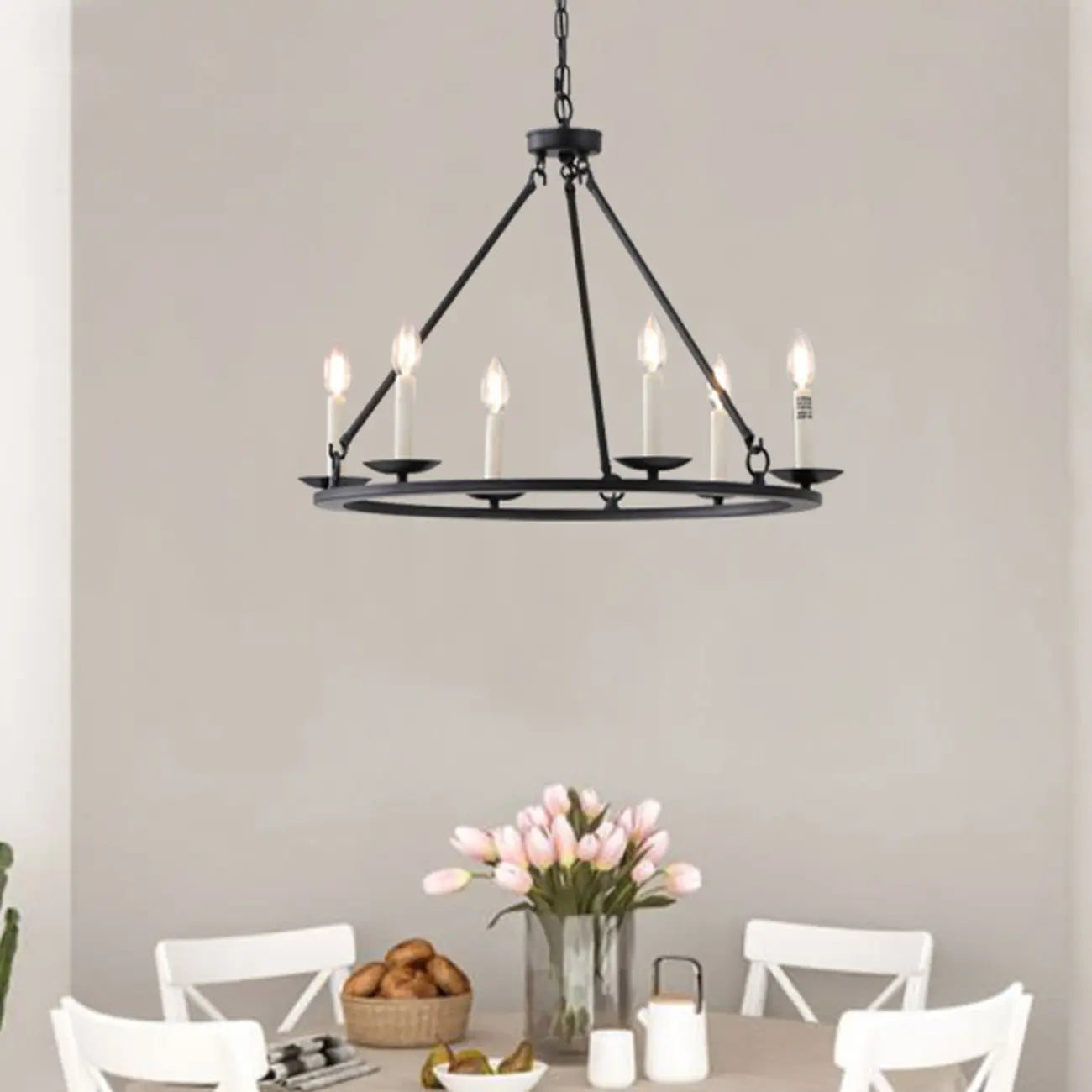 Lustre industriel en fer noir pour salle à manger