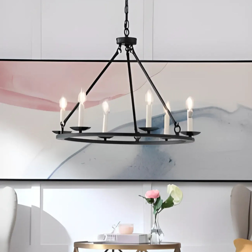 Lustre industriel en fer noir pour salle à manger