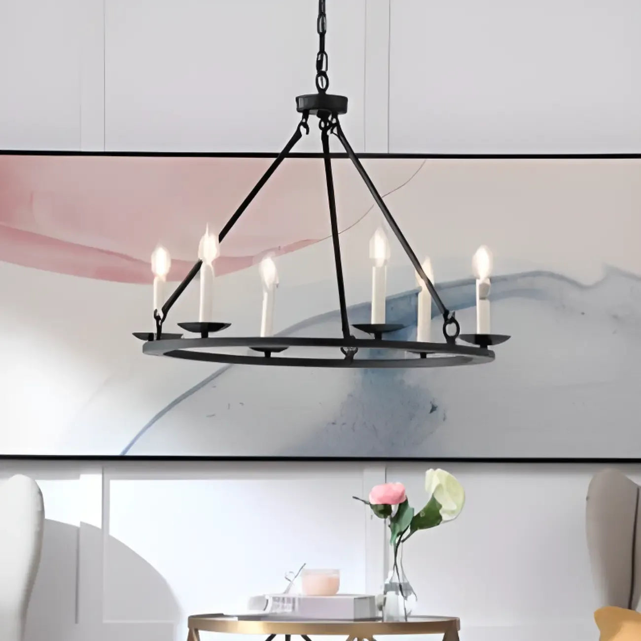 Lustre industriel en fer noir pour salle à manger