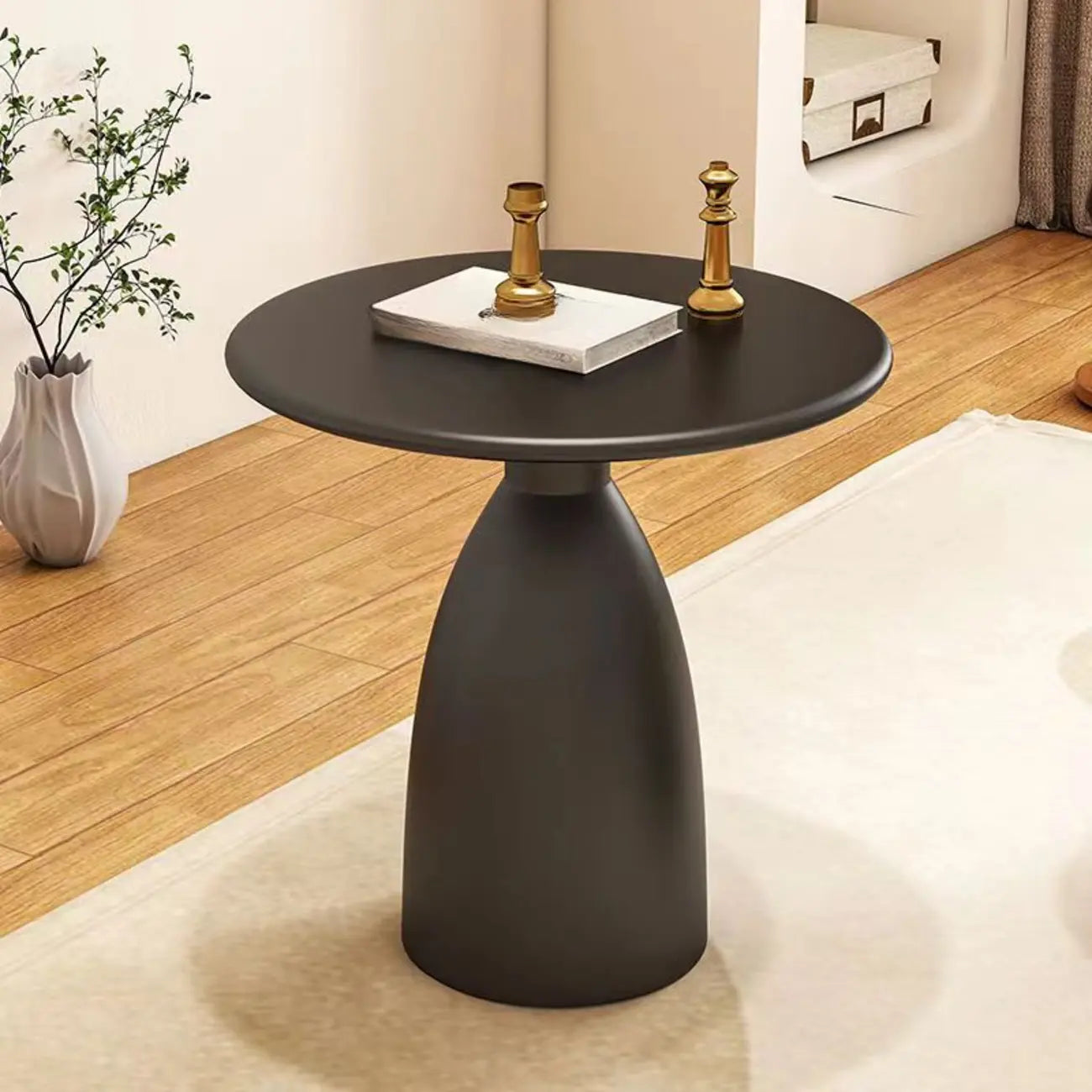 Table d'appoint ronde minimaliste en métal noir pour salon