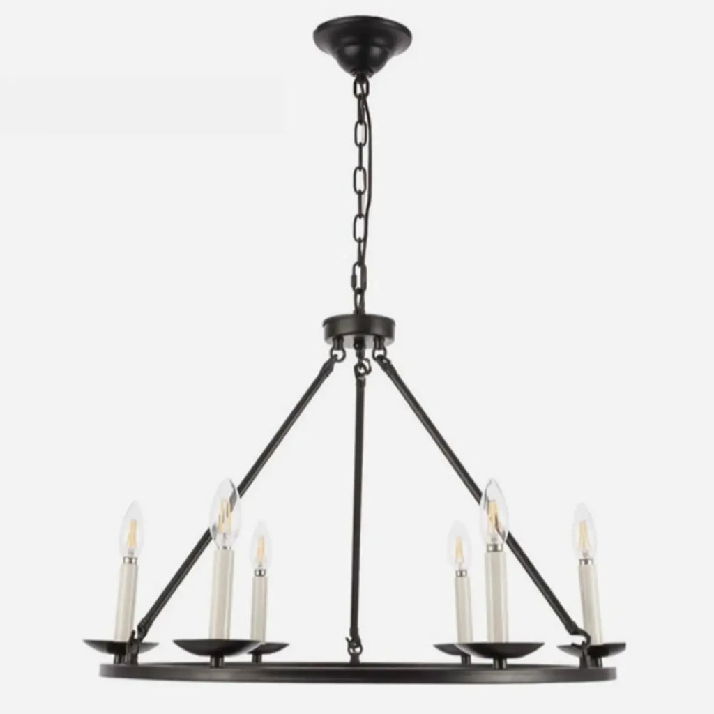Lustre industriel en fer noir pour salle à manger