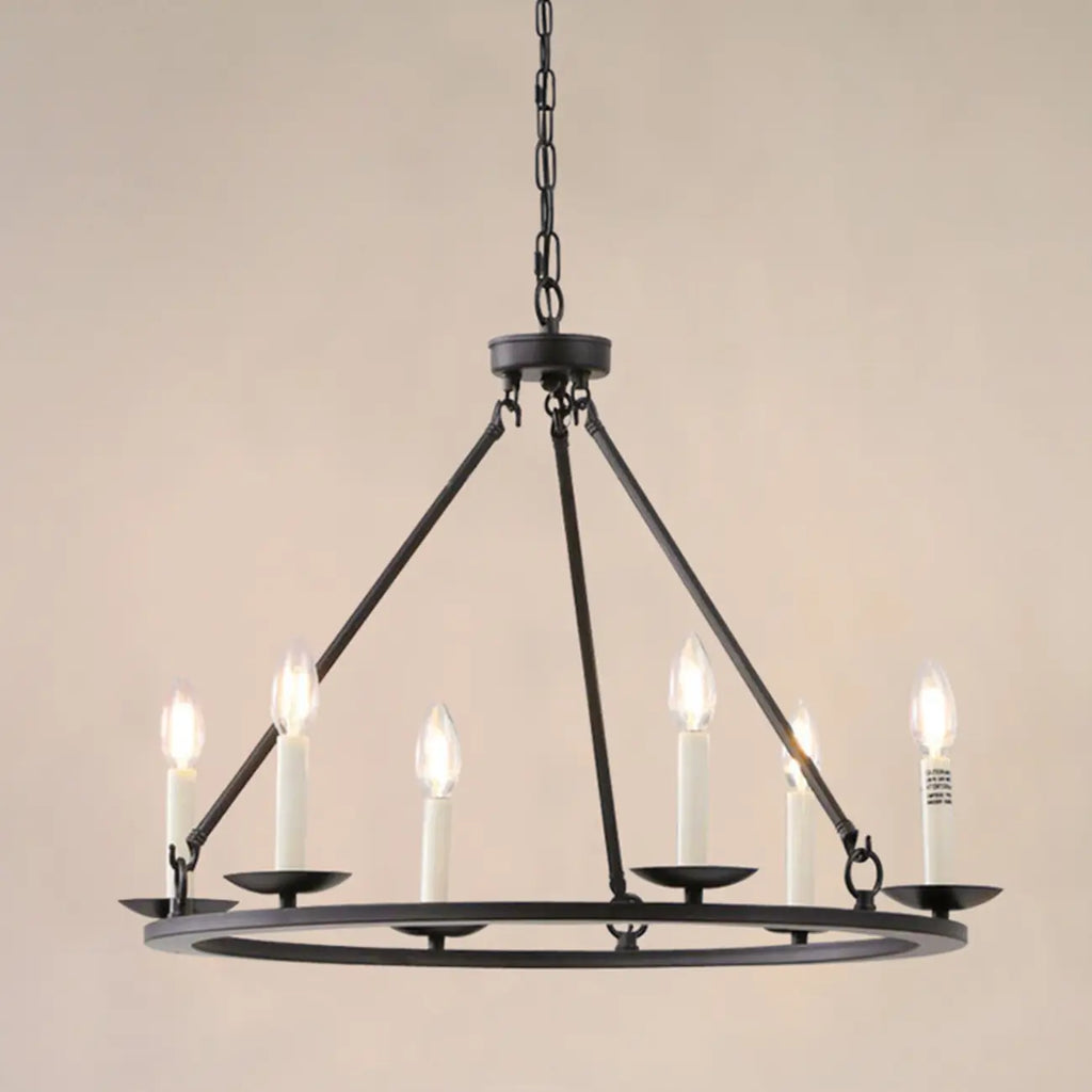 Lustre industriel en fer noir pour salle à manger