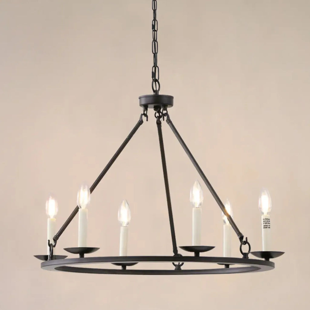 Lustre industriel en fer noir pour salle à manger