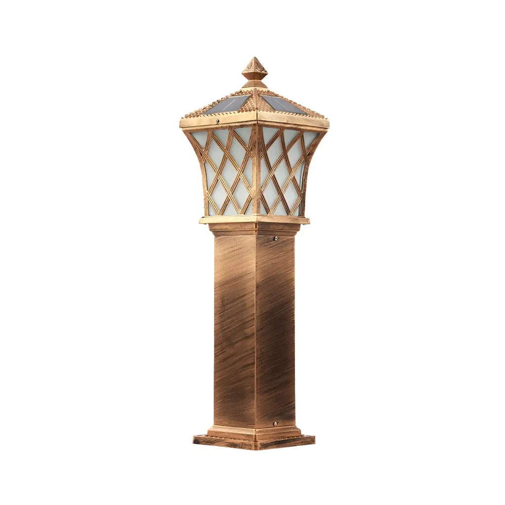 Borne lumineuse LED rustique en métal doré pour allée de cour
