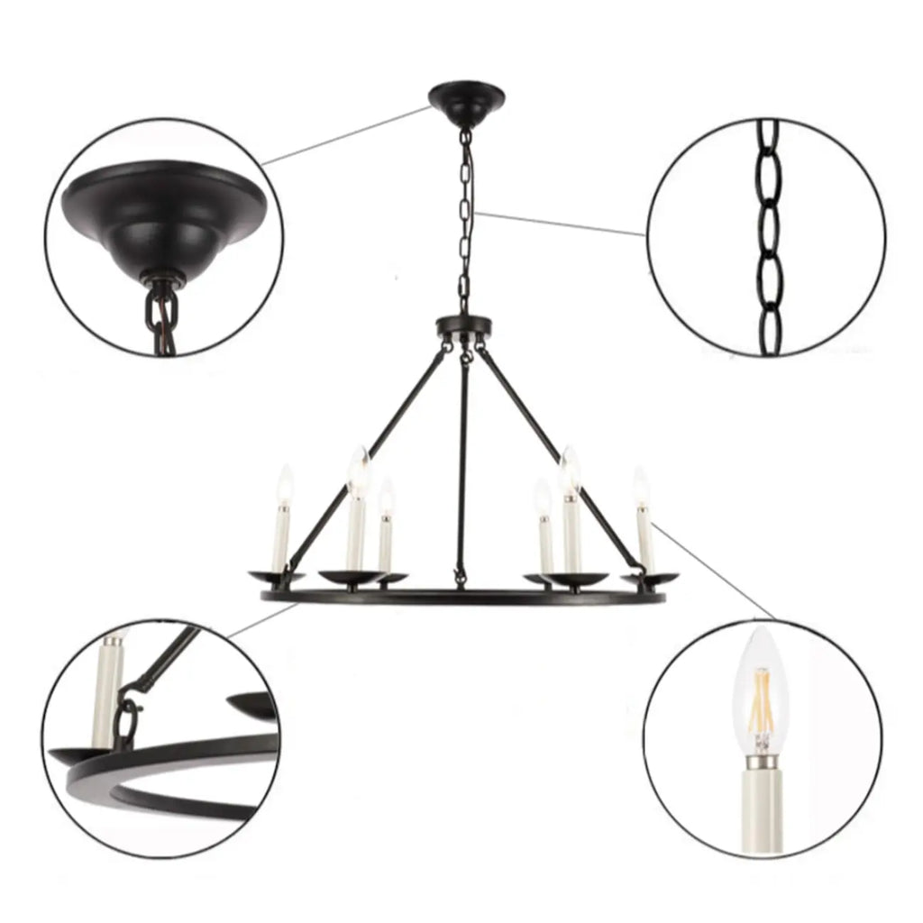 Lustre industriel en fer noir pour salle à manger