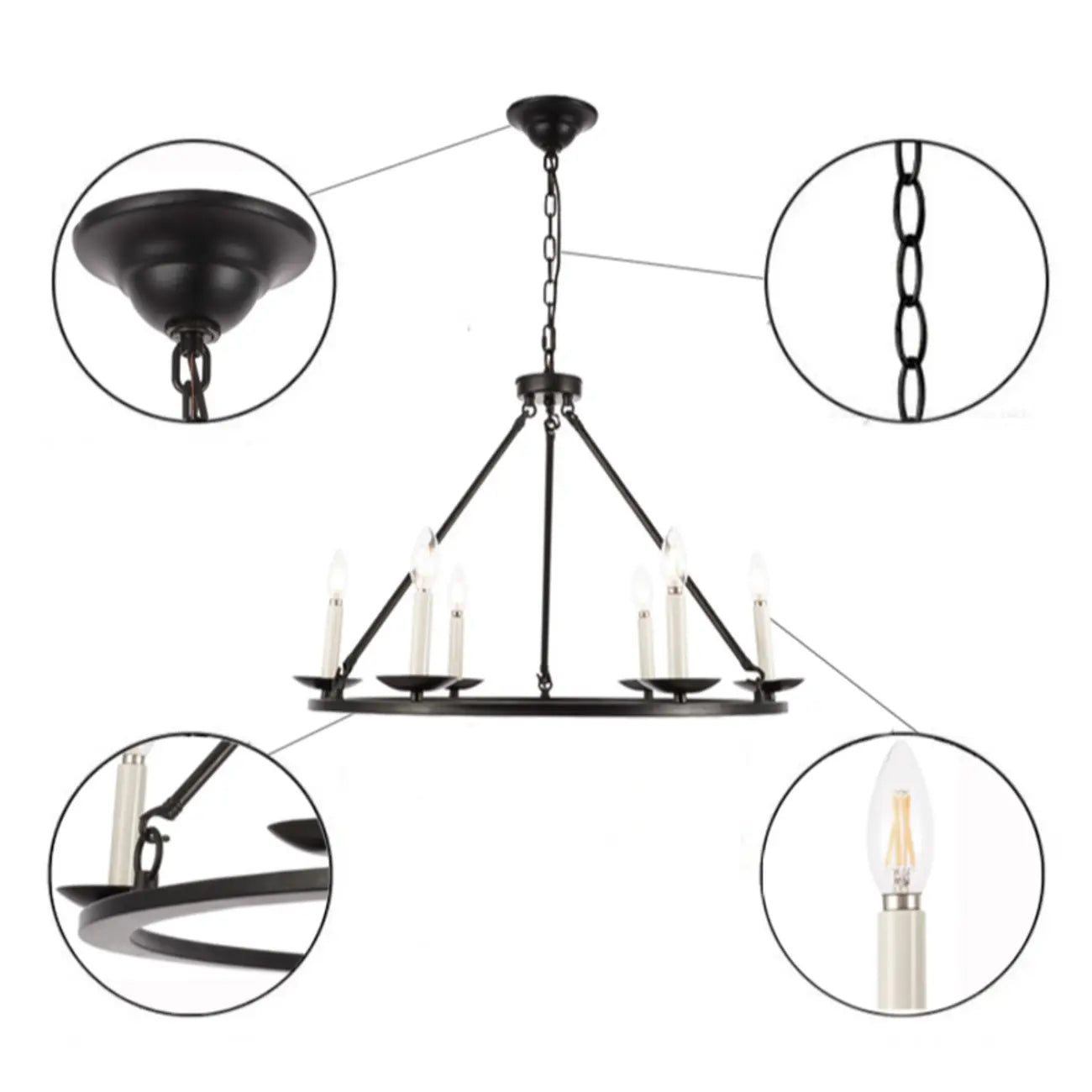Lustre industriel en fer noir pour salle à manger