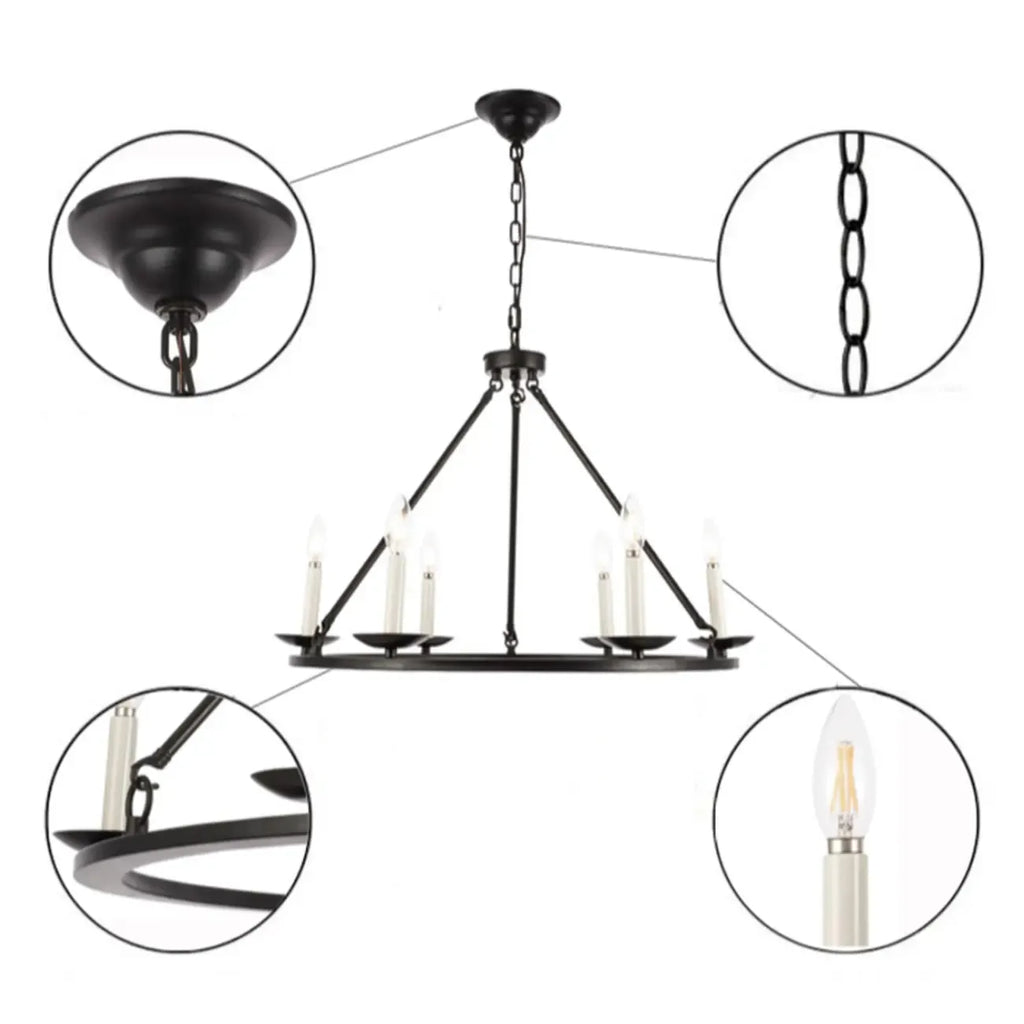 Lustre industriel en fer noir pour salle à manger