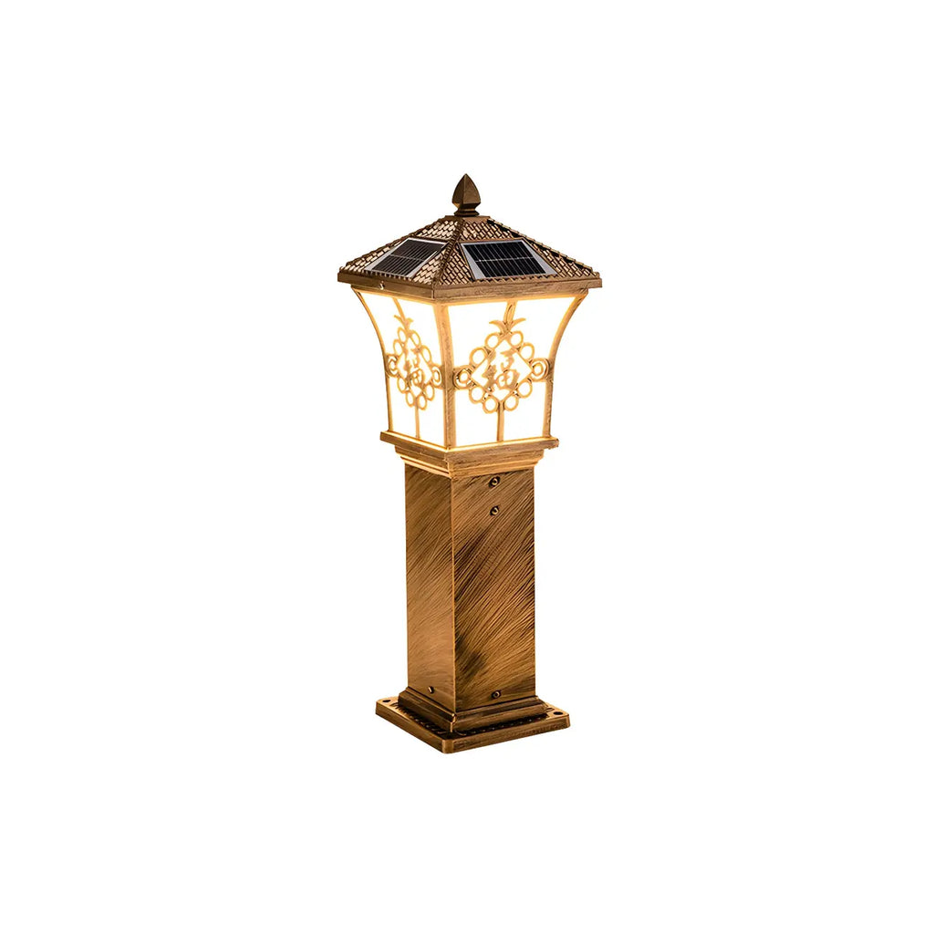 Borne lumineuse LED rustique en métal doré pour allée de cour