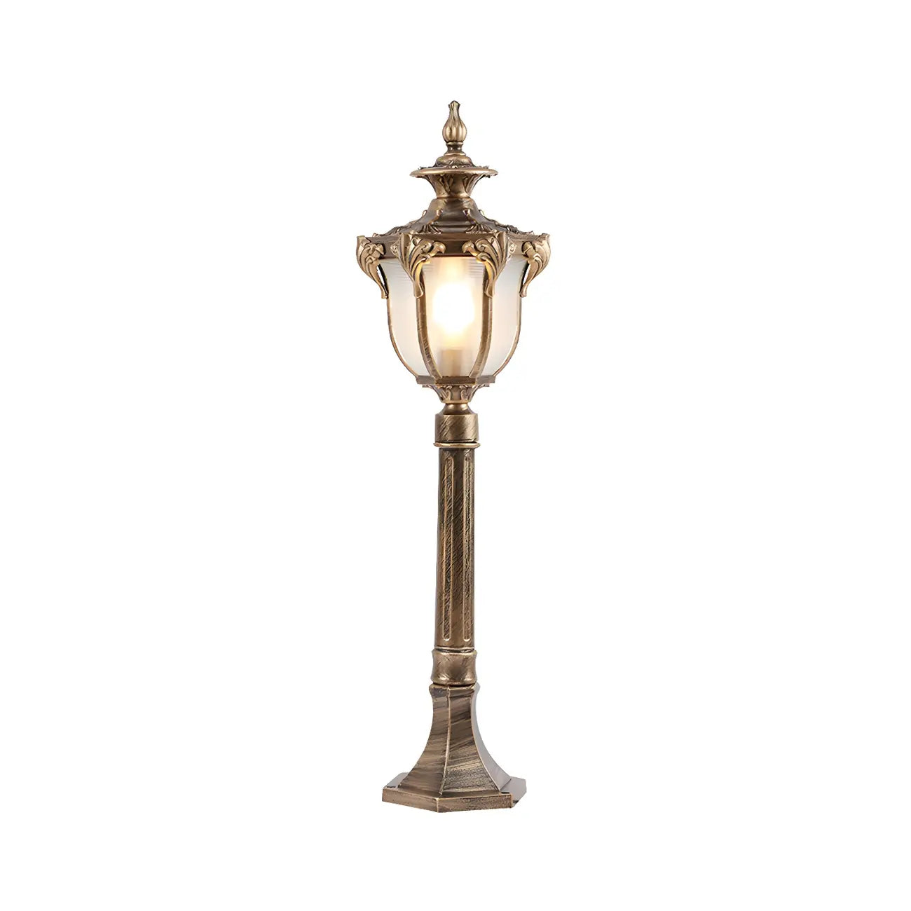 Borne lumineuse solaire LED dorée élégante et traditionnelle pour allée de jardin