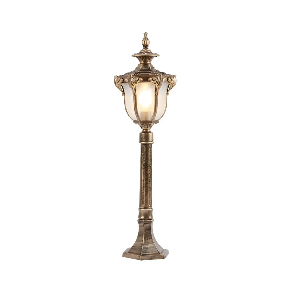Borne lumineuse solaire LED dorée élégante et traditionnelle pour allée de jardin