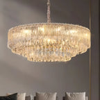 Lampadario moderno di lusso in cristallo regolabile multilivello