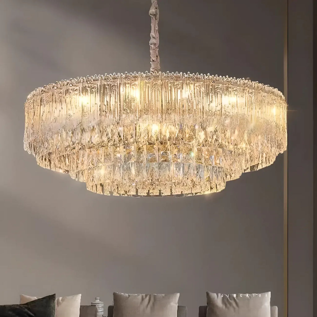 Lampadario moderno di lusso in cristallo regolabile multilivello