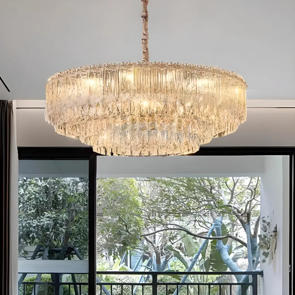 Lampadario moderno di lusso in cristallo regolabile multilivello