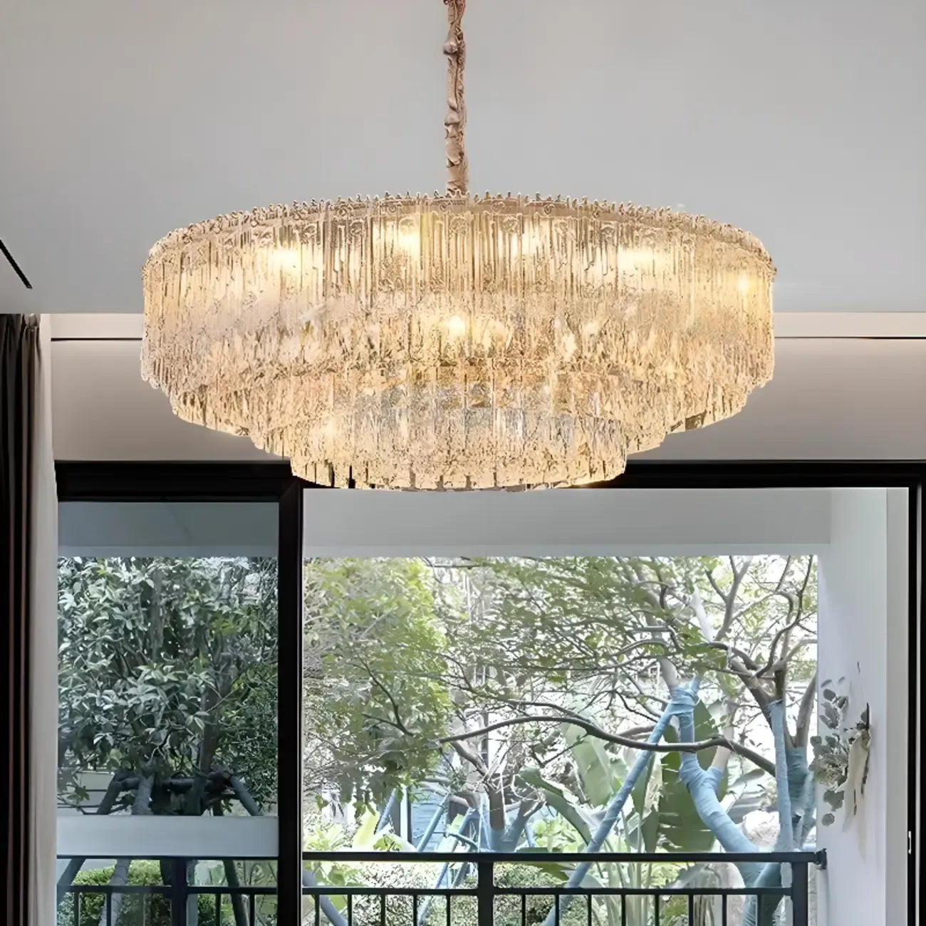 Lampadario moderno di lusso in cristallo regolabile multilivello