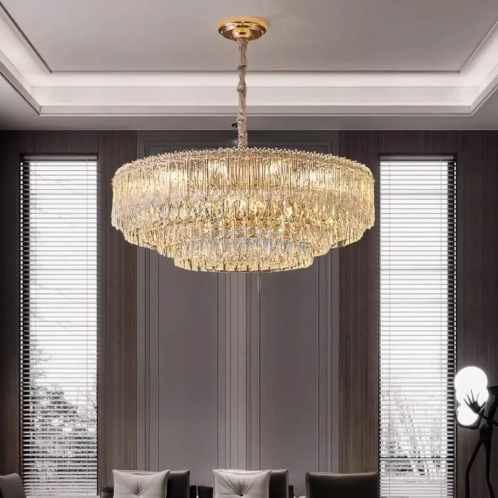 Lampadario moderno di lusso in cristallo regolabile multilivello
