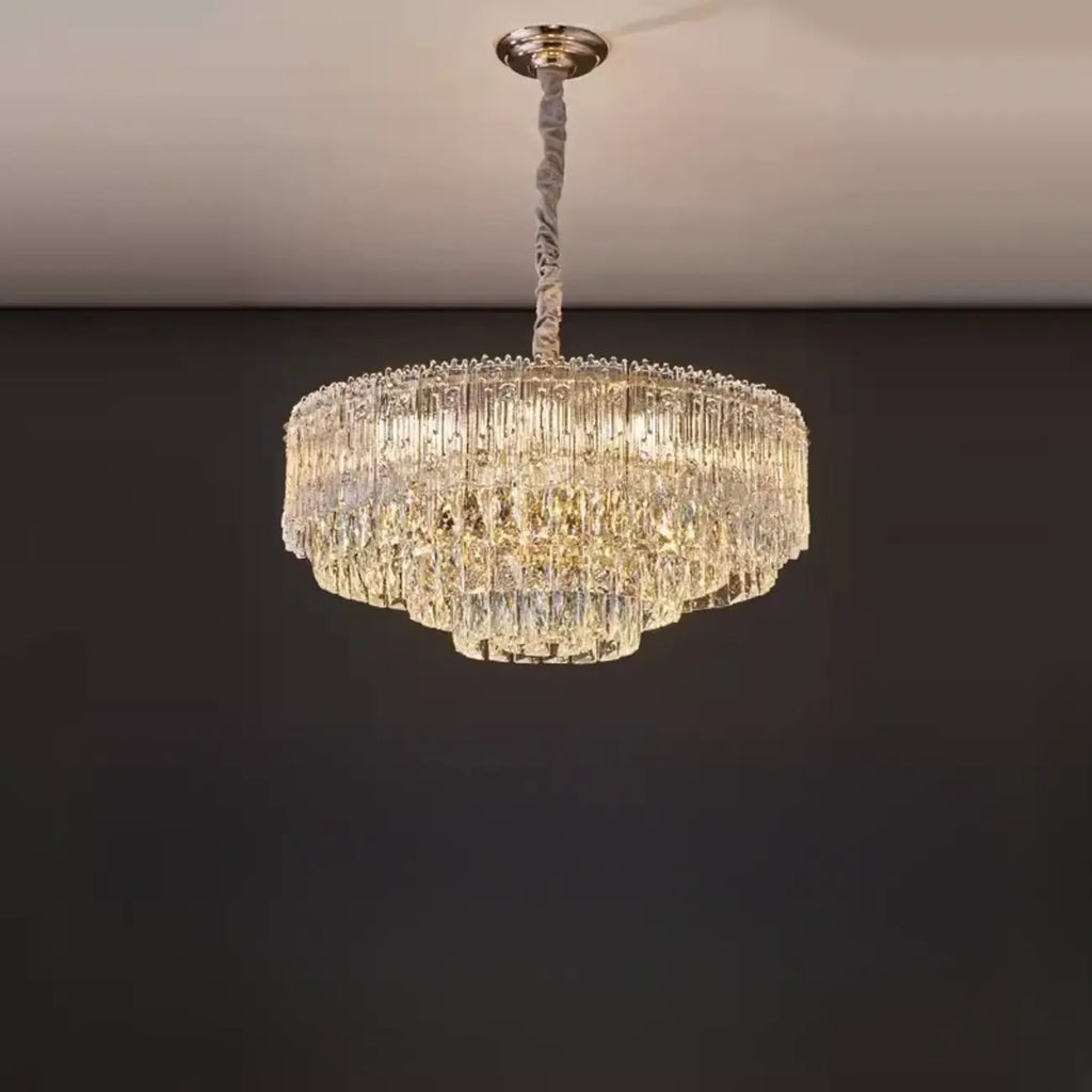 Lampadario moderno di lusso in cristallo regolabile multilivello